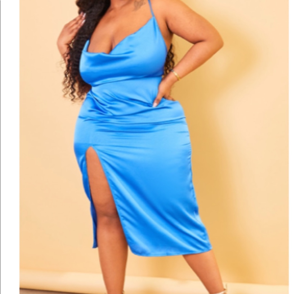 Royal Blue PrettyLittle Thing Silk Dress with slit